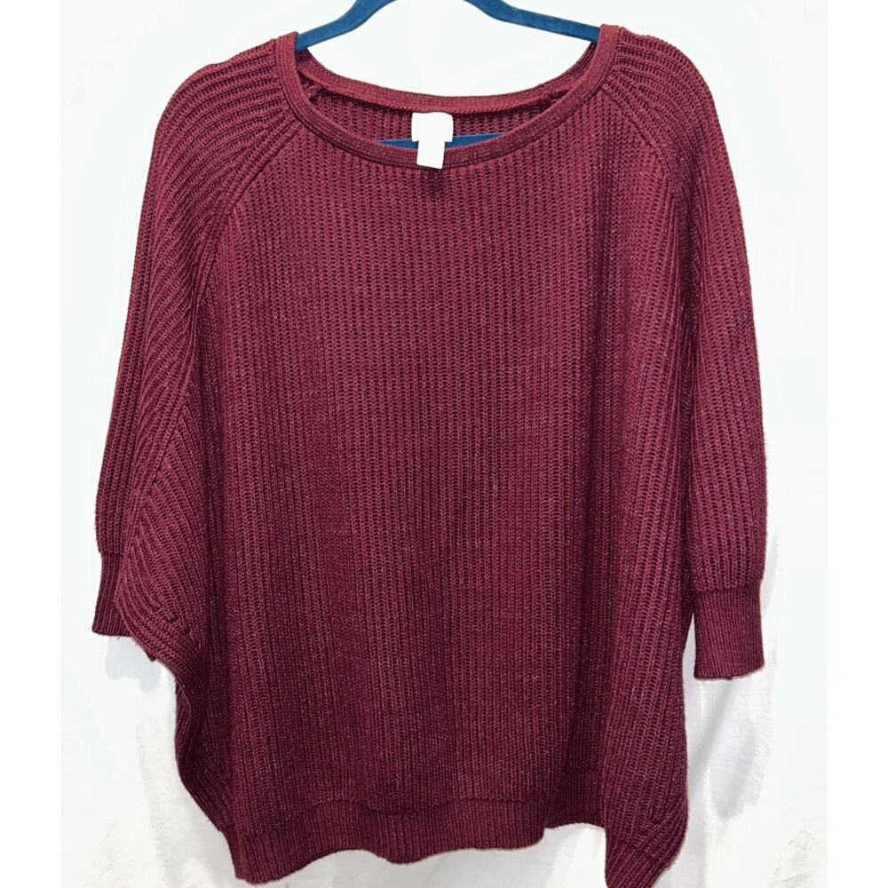 Chicos Sweater Womens XL Dolman Sleeve Boat Neck Knit Pullover Burgundy Purple